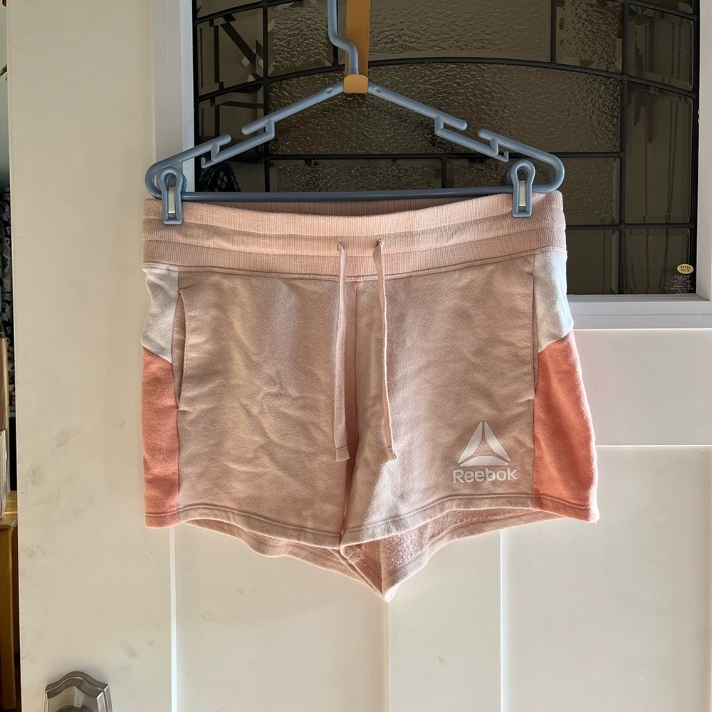 REEBOK pink & orange pastel sweat pant shorts